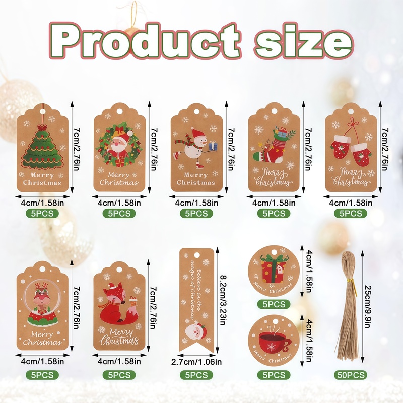 50Pcs Christmas Tags 10 Styles - Kraft Hang Tag ulasan dan harga