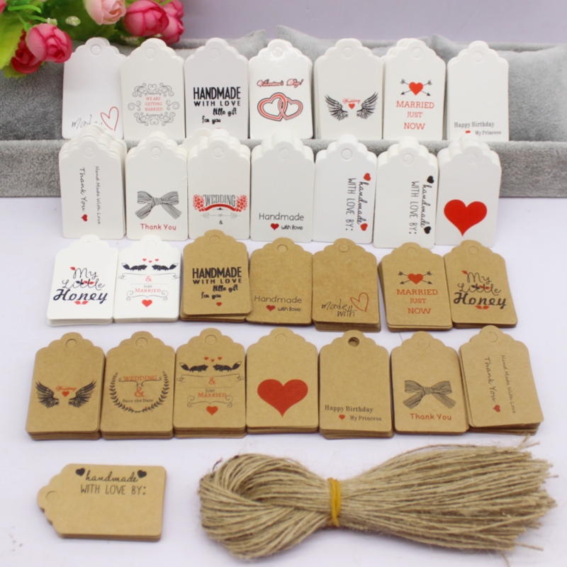 100pcs+100string 3x5cm white/k - Kraft Hang Tag ulasan dan harga